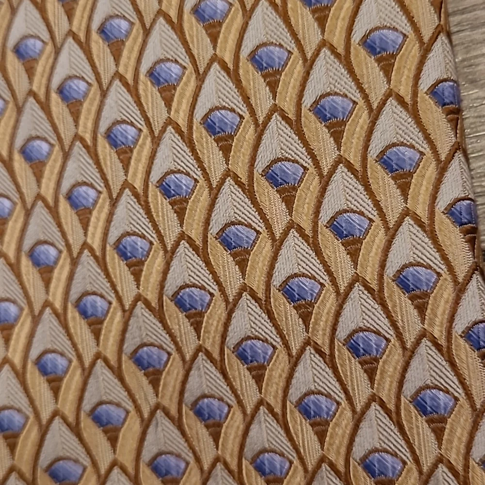 ROBERT TALBOTT Best of‎ Class Metallic Gold Blue Abstract Mens Silk Tie